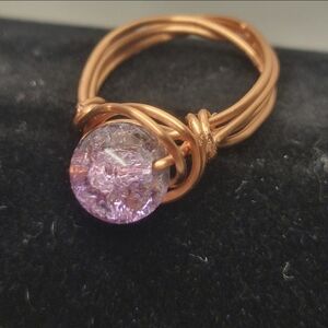 Copper and Pink Crackle Bead Ring